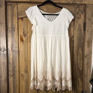 Andree Cream Midi Dress with Tan Lace Detail